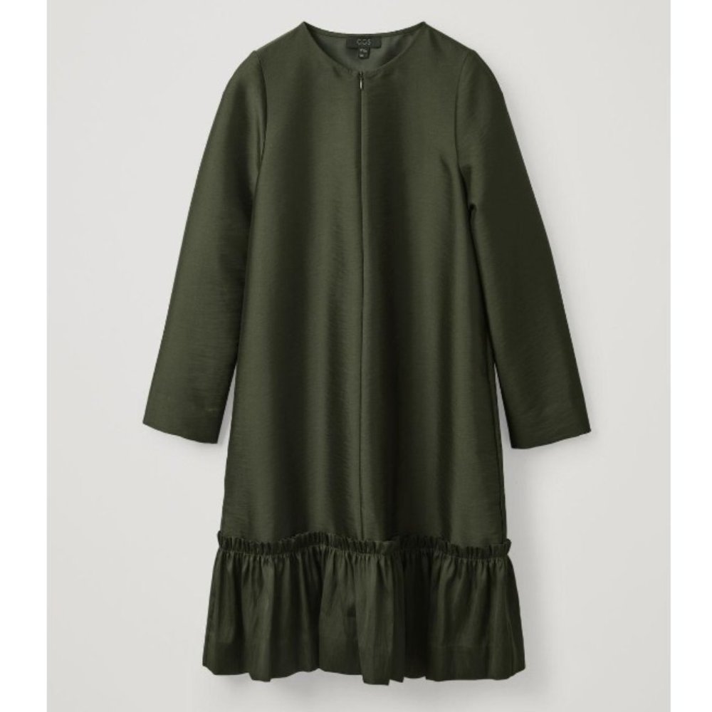Frilled A-Line Dress in Khaki Green